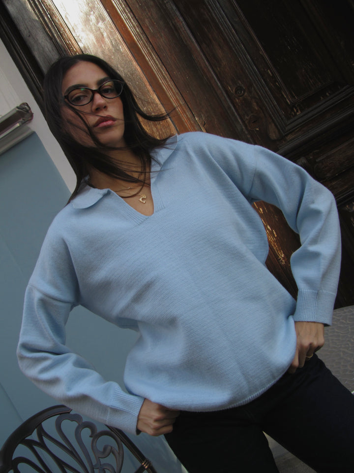 Women's Knitted Top in Baby Blue
