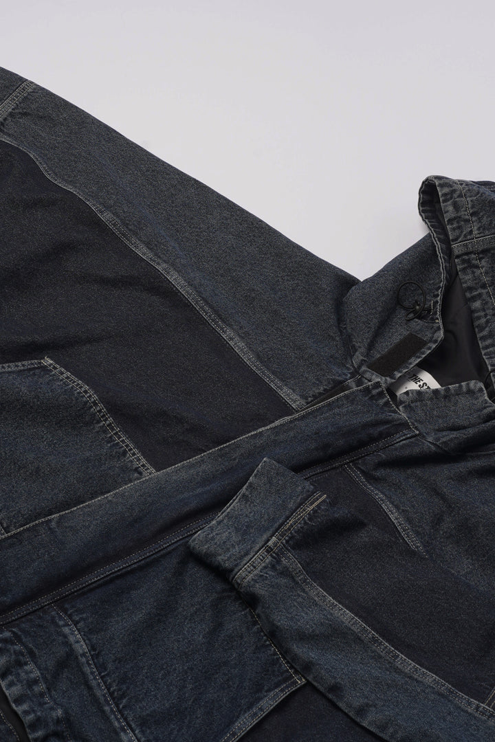 Hooded Trucker Jacket in Navy Blue