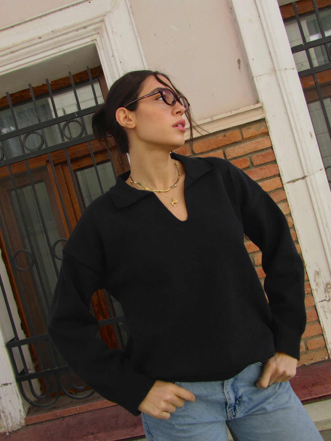 Women's Knitted Top in Truffle Black