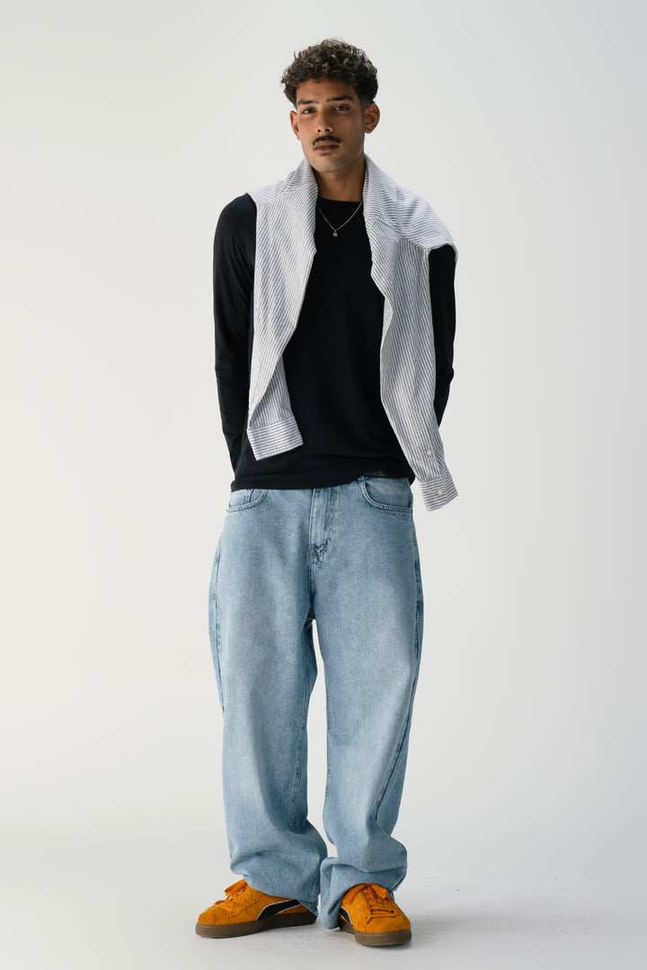 Men's Relaxed Wide Jeans in Snow Blue