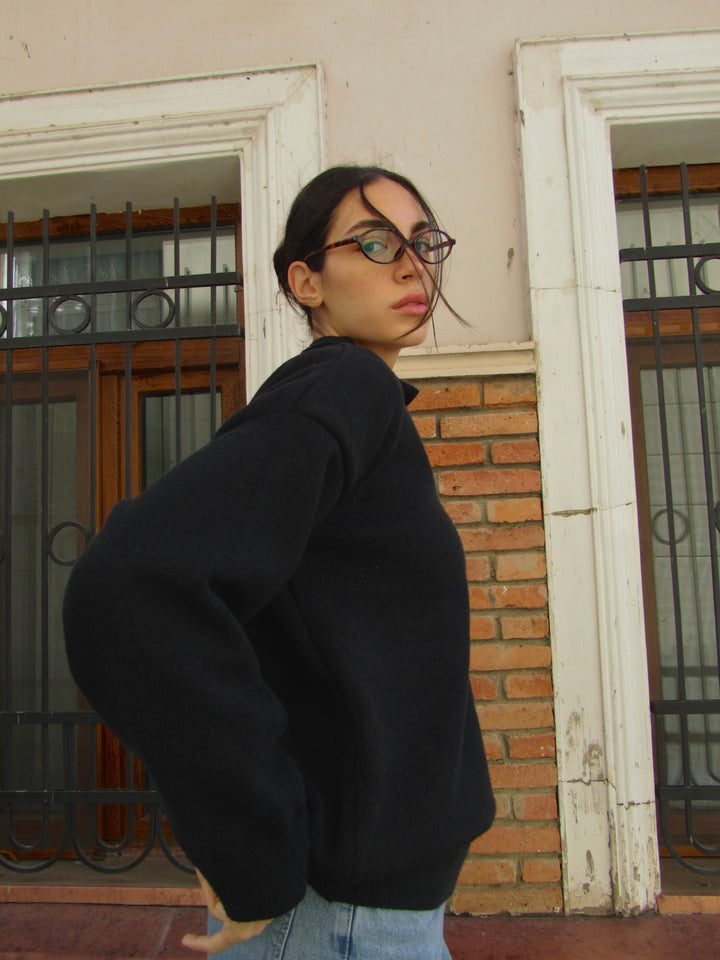 Women's Knitted Top in Truffle Black