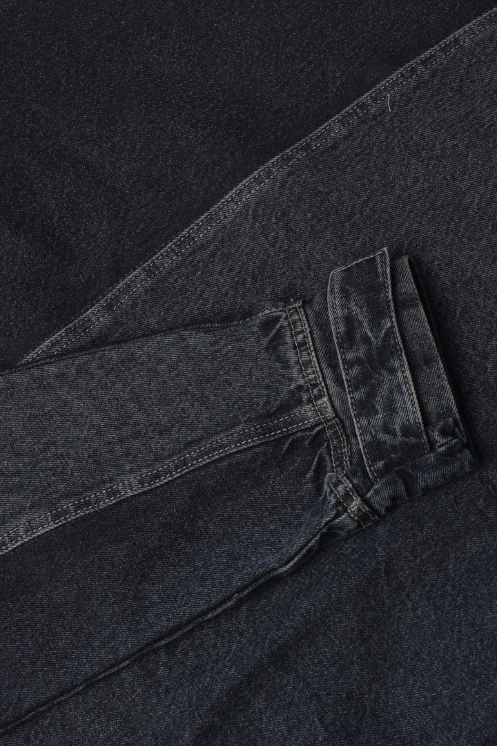 Hooded Trucker Jacket in Navy Blue