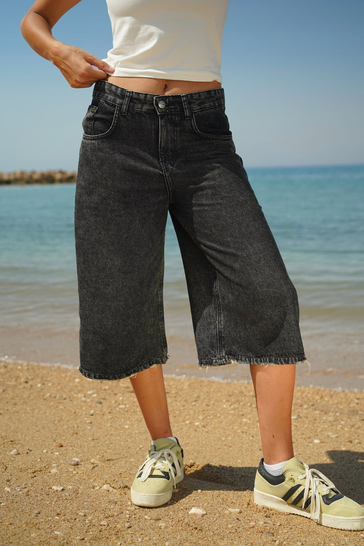 Washed Black Women's Jorts