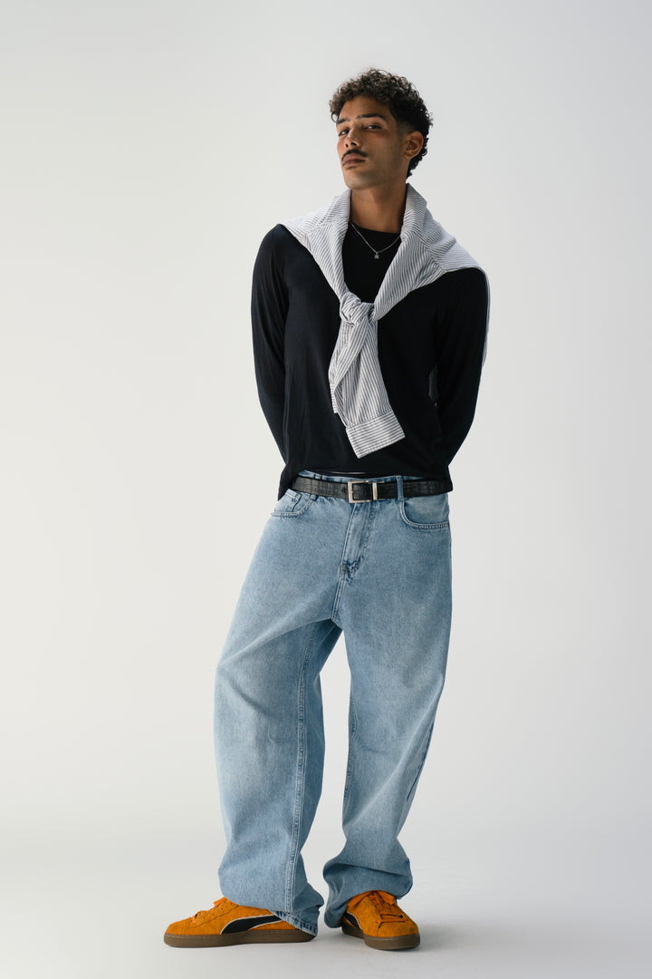 Men's Relaxed Wide Jeans in Snow Blue