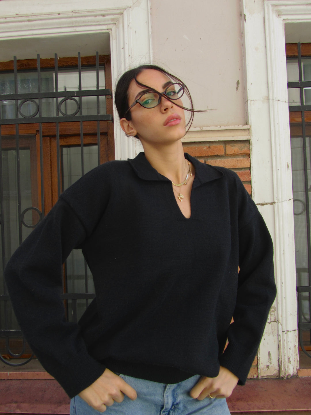 Women's Knitted Top in Truffle Black