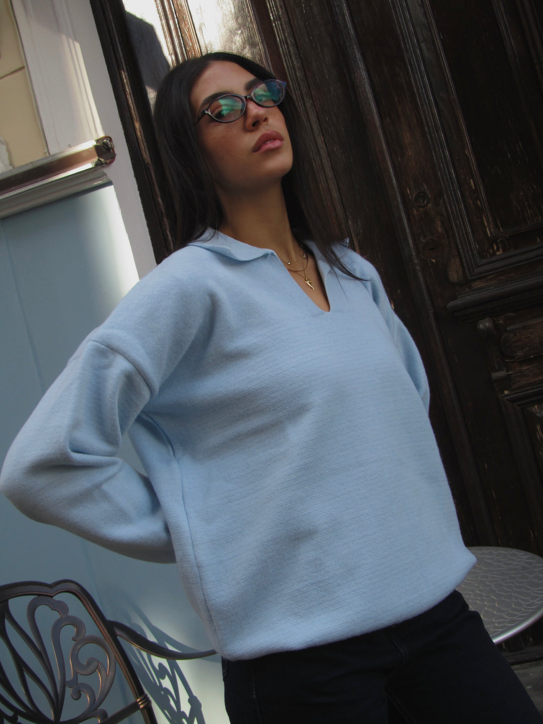 Women's Knitted Top in Baby Blue