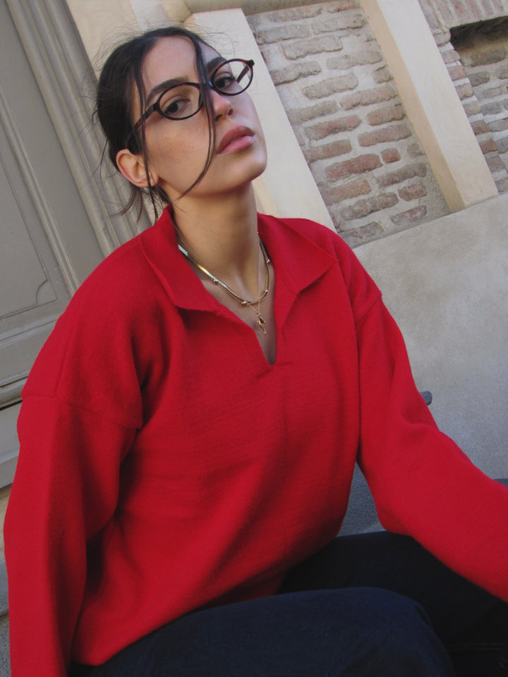 Women's Knitted Top in Cherry Red