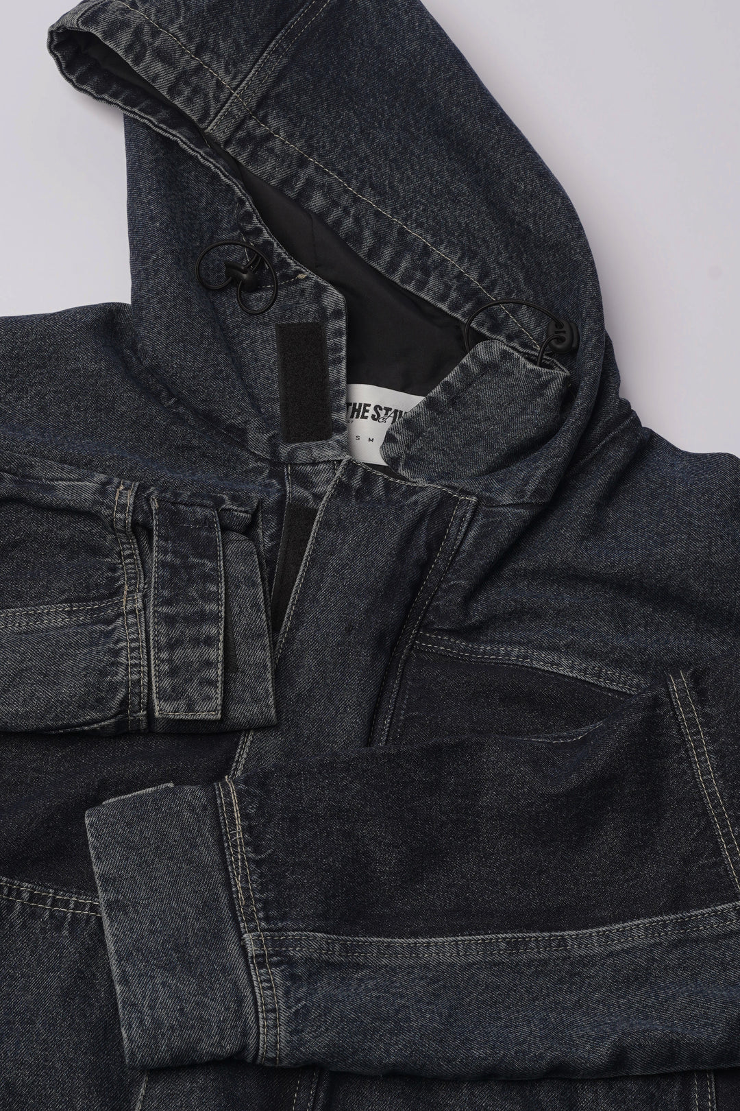 Hooded Trucker Jacket in Navy Blue