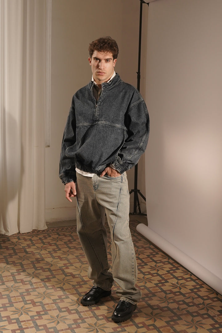 Denim Quarter Zip in Navy Blue