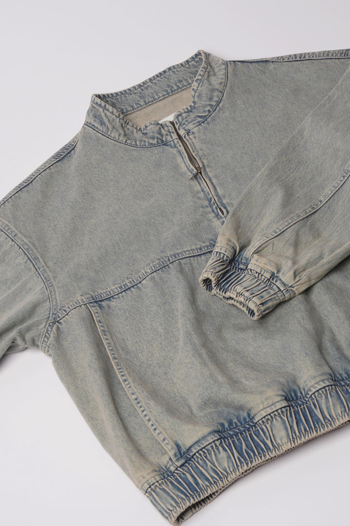 Denim Quarter Zip in Grime Green