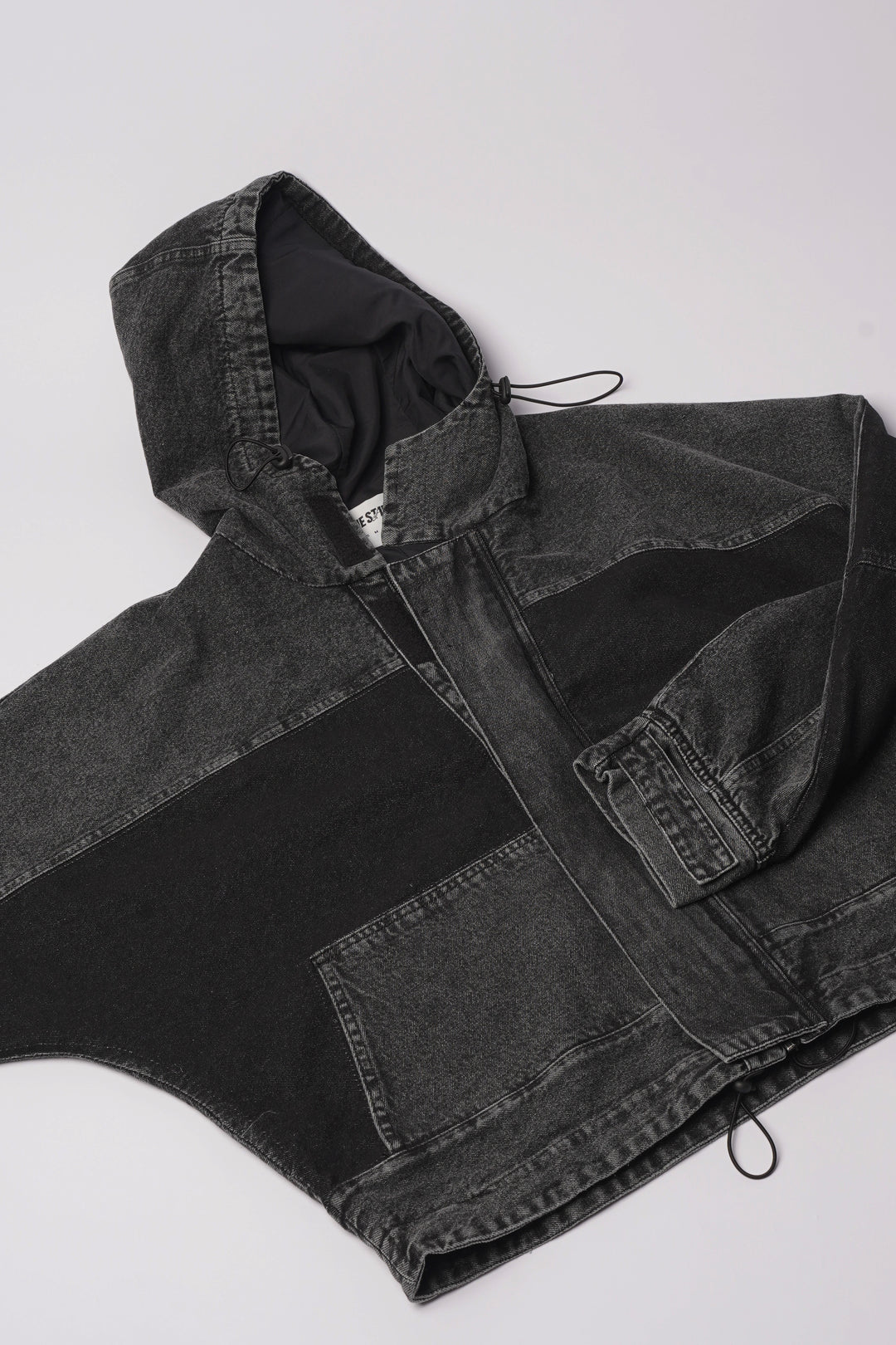 Hooded Trucker Jacket in Midnight Black